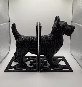 Paar Vintage Gusseisen West Highland Terrier schwarz Buchstützen - Bild 1 von 6