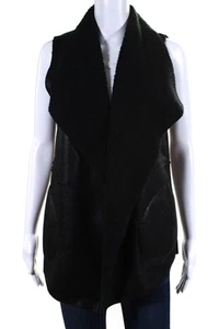 C&C California Women's Sleeveless Round Neck Faux Leather Vest Black Size S - Picture 1 of 6