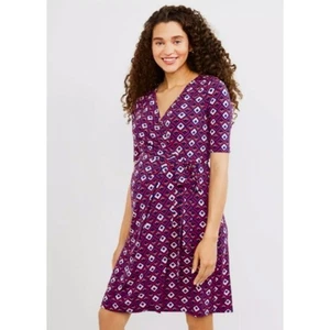 Motherhood Maternity Waist Tie Surplice Wrap Dress Geometric Print Medium - Picture 1 of 9