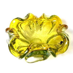 Murano Italy Yellow Bullicante Glass Dish Ash Tray MCM Seguso Flavio Era 1970’s - Picture 1 of 12