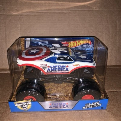 2017 Hot Wheels Monster Jam 25th Marvel Captain America Monster Truck New - Image 1 of 4