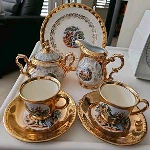 GOLD TEA SET 8PCS 4 Pcs JAPAN STERLING CHINA 4 Pcs. Homer Laughlyn VGC - Picture 1 of 10