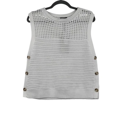 Suéter Pullover Halógeno Blanco Tejido Abierto Sin Mangas Algodón Botón Lateral Grande  Foto 1 de 4
