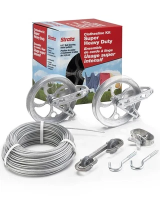 Clothesline Outdoor Super Heavy Duty Kit - 150 Feet Galvanized Wire Silver PV... - Image 1 of 4