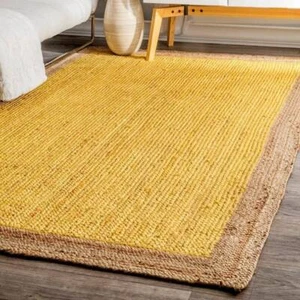 Handmade Jute Braided Yellow rug Natural Fiber Jute rug Non slip Carpet Decor - Picture 1 of 7