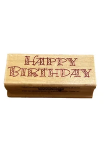 Vintage NOS 2002 Hero Arts Wood Block Rubber Stamp HAPPY BIRTHDAY 2.5”x 1” Craft - Picture 1 of 5