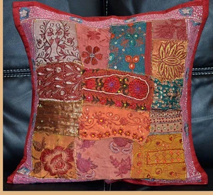 Handgefertigter antiker Patchwork rot burgund Kissenbezug Kissenbezug Indien!! - Bild 1 von 6