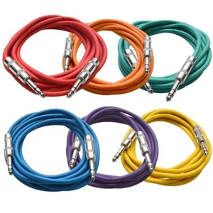 6 Pack of Multi-Colored 10 Foot 1/4 Inch TRS to 1/4 Inch TRS Patch Cables - Picture 1 of 2