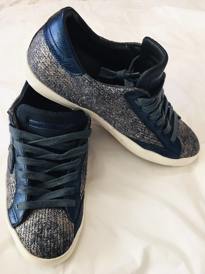 Zapatillas Philippe Modelo Metálicas Azul Oscuro Plateado Cuero Italia EE. UU. 7 UK 5 EU 37 Foto 1 de 4