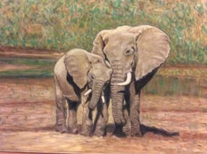 Elefanten Druck 8x10inch von einem original Pastellgemälde und signiert. - Bild 1 von 2