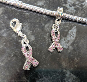 Breast Cancer awareness ribbon pink European Charm or Clip On