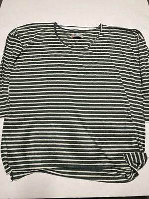 Camiseta Free People Dos Cuerpos Gran Tamaño Verde Blanco Rayas Mezcla de Lino FP Playa Foto 1 de 4