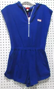 Womens Romper Shorts Blue with White Zipper Front - Picture 1 of 3