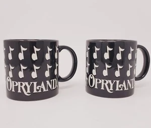 Juego de 2 tazas de café/té Opryland negras con notas musicales blancas recuerdos - Imagen 1 de 7