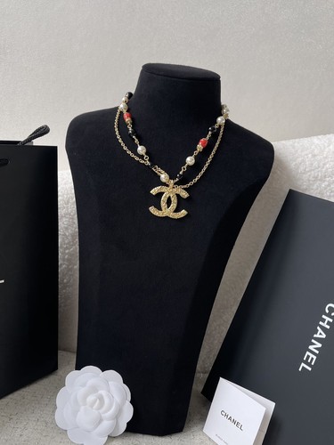 Collana CHANEL Oro Ferramenta Doppia Catena Modello Irregolare CCS Perle 24K