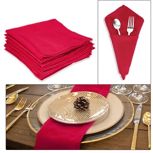 Square Polyester Tablecloth Soft Red Napkins For Wedding Dinner Restaurant - Picture 1 of 12