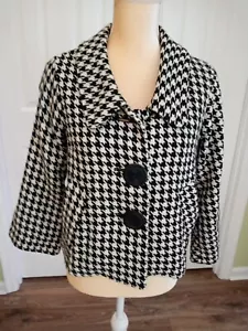 Lapis Houndstooth Blazer Jacket Women's Fully Lined XS Black White Pockets - Picture 1 of 10
