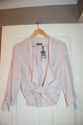 Mint Velvet Short Kimono Jacket Nude Oyster Pink 8 Cupro Waterfall Tie £109 - Image 1 of 4