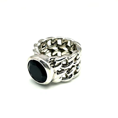 Anello Argento 925 - " Anello Doppio Catena E Onice " - 21,38g - Immagine 1 di 4