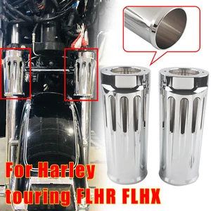 Chrome Fork Slide Cover Cow Bells Fit For Harley Electra Street Road Glide King - Picture 1 of 11