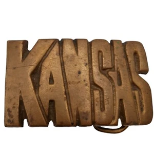 Hebilla de cinturón Kansas vintage deletreada latón KS Country Western Cowboy Rodeo - Imagen 1 de 8