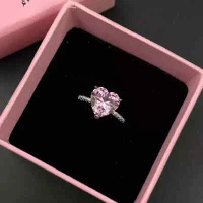 Женское кольцо с розовым бриллиантом 5 карат с покрытием из белого золота 14 карат с лабораторной огранкой в виде сердца - Изображение 1 из 4