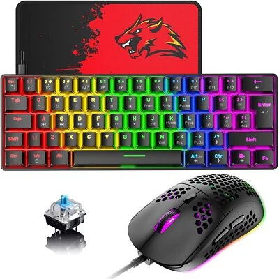 RGB Mini 60% Mechanical Gaming Keyboard Mouse UK Layout Wired PS4/Xbox/PC/Laptop - Image 1 of 4