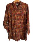 INTRO ??Blouse Size 2X Rayon Button Up Brown Multi Floral Women Blouse