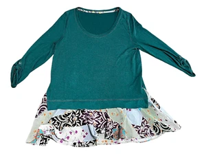 Little Yellow Button Anthropologie Blouse Women's Size Large L Green 3/4 Sleeve - Picture 1 of 12