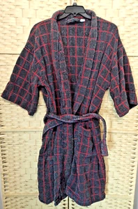 Vintage TJ Lawford Bath Robe Plaid Checkered Towel Size 1X 2X Pockets Tied Waist - Picture 1 of 5