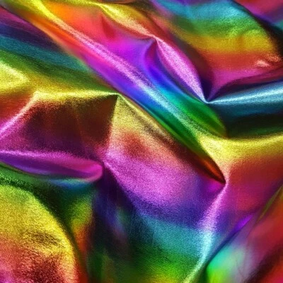 Metallic Shiny RAINBOW STRIPE Spandex 4 Way Stretch Fabric 60" By The Yard - Image 1 of 4