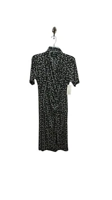 Vestido Karen Kane brilhante e praiano em cascata envoltório Ditsy estampa floral P preto e branco - Imagem 1 de 4