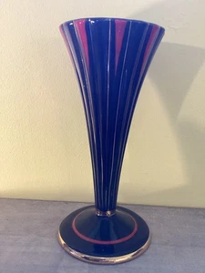 Vintage Mid Century Continental TRUMPET VASE Black Red Gilt 1950s - Picture 1 of 5