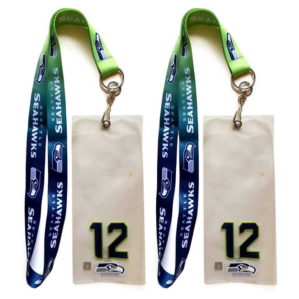 2 Pc NFL Seattle Seahawks Ombre Lanyard 12th Man Ticket Credential Badge Holder - Image 1 of 1