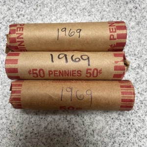 1969 Lincoln Memorial Cent Roll - Circulated 3 Rolls Mixed Mints Unsearched - Picture 1 of 1