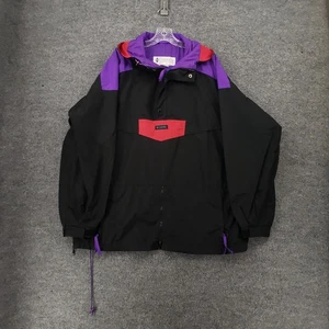 VINTAGE Columbia Jacket Mens XL Black Anorak Pullover Windbreaker Colorblock 90s - Picture 1 of 14