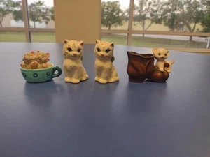 VINTAGE KÄTZCHEN PORZELLAN KATZE FIGUREN KONVOLUT 4 SELTENE KUNST BEMALTE FIGUR NIEDLICH - Bild 1 von 10