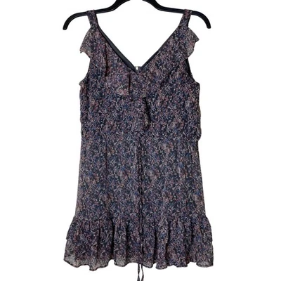 Myth NYC Dress L Floral Ruffle Mini Boho Sheer Sleeveless Zip Back Festival - Image 1 of 4