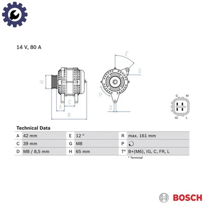 ALTERNATOR 0 986 080 570 FOR HONDA FIT/II/MONOCAB/III/ARIA/MK/IV LEGEND/Mk 1.5L - Image 1 of 4