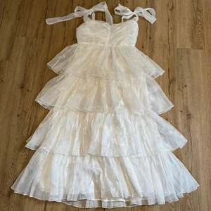 Lulus Women’s Dress Shiny White Organza Tiered  Maxi Radiant Graduation Wedding - Picture 1 of 13