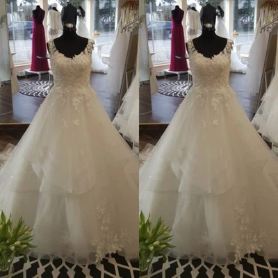 Elegant Wedding Dresses Sleeveless Lace Appliques Ruffles Beach Bridal Gown - Image 1 of 4