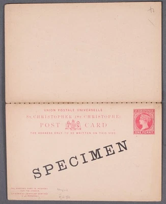 MayfairStamps 圣克里斯托弗样本万国邮政联盟 1 便士文具 — 第 1/2 张图片