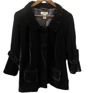 VTG Cambridge Dry Goods Black Velvet Jacket Women’s XL Pockets Lined 3/4 Sleeve - Picture 1 of 10