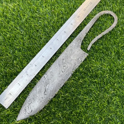 12'' Handmade Damascus Steel Hunting Sharp Vintage Bowie  Blank Blade Knife - Image 1 of 4