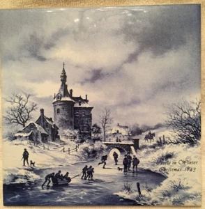 Piastrella mosa reale olandese vintage • Castello in inverno • Natale 1843 - Foto 1 di 7