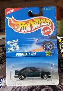 👓Hot Wheels 1996 #467🏁PEUGEOT 405 Metalflake Dark Green⚡Chrome 5-Spoke Wheels - Imagen 1 de 7