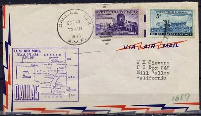 Cover First Flight United States, 1949. Dallas to Mill Valley. Dallas Area. - Image 1 of 3