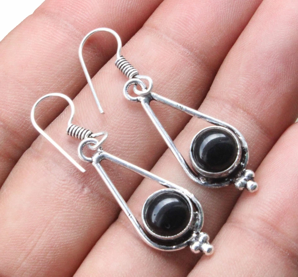 Black Onyx Onyx Gemstone Dangle Earring 925 Sterling Silver Overlay U247-A248 - Image 1 of 1