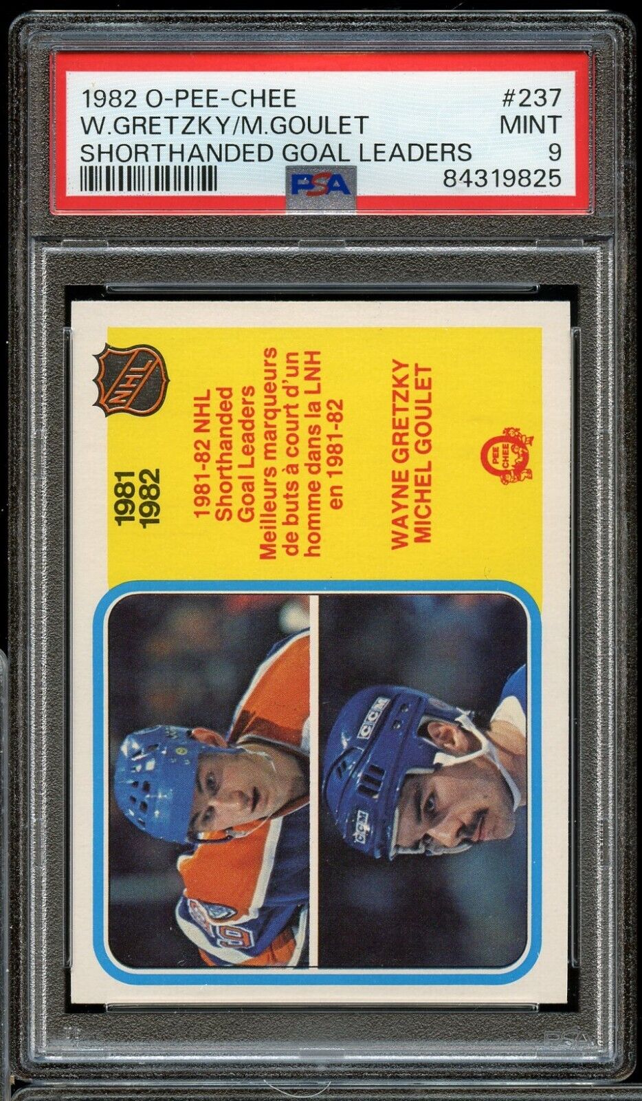 1982 O-Pee-Chee #237 Wayne Gretzky/Goulet Shortedhanded Goal Leaders PSA 9