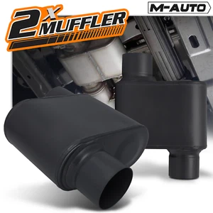 Set of 2 Black 3" Offset Inlet/Outlet Race Performance Chambered Exhaust Muffler - Picture 1 of 10